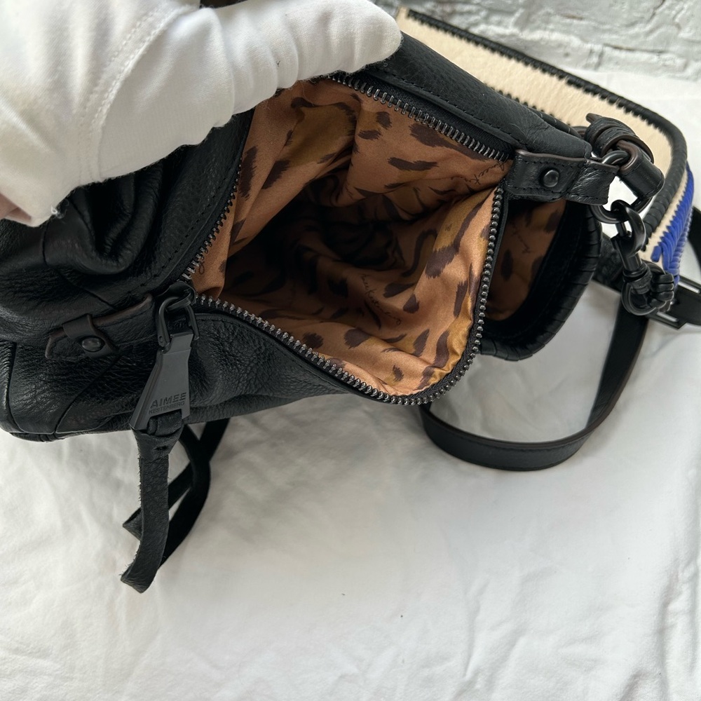 Aimee Kestenberg Black Leather Shoulder Bag with Blue Accent Strap - Picture 14 of 16